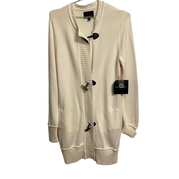 Cynthia Rowley Cream Cotton Wool Blend Toggle Long Cardigan Sweater NEW - Picture 1 of 10